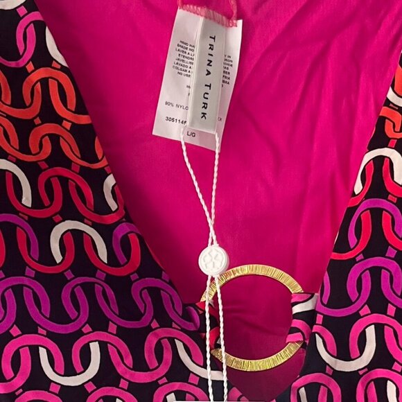 NWT Trina Turk Echo Long Sleeve Ring Front  Paddle Suit, Multi-Color, Large - Picture 5 of 8